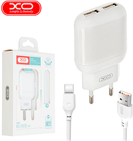 Сетевое зарядное устройство (+кабель microUSB) XO 2в1 2USB/2.4A (L78) белый