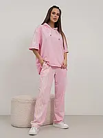 Розовый трикотажный костюм с тесемками, размер XL