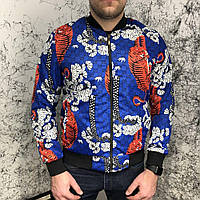 Бомбер Gucci Flora Tiger Print Silk Bomber Jacket Blue