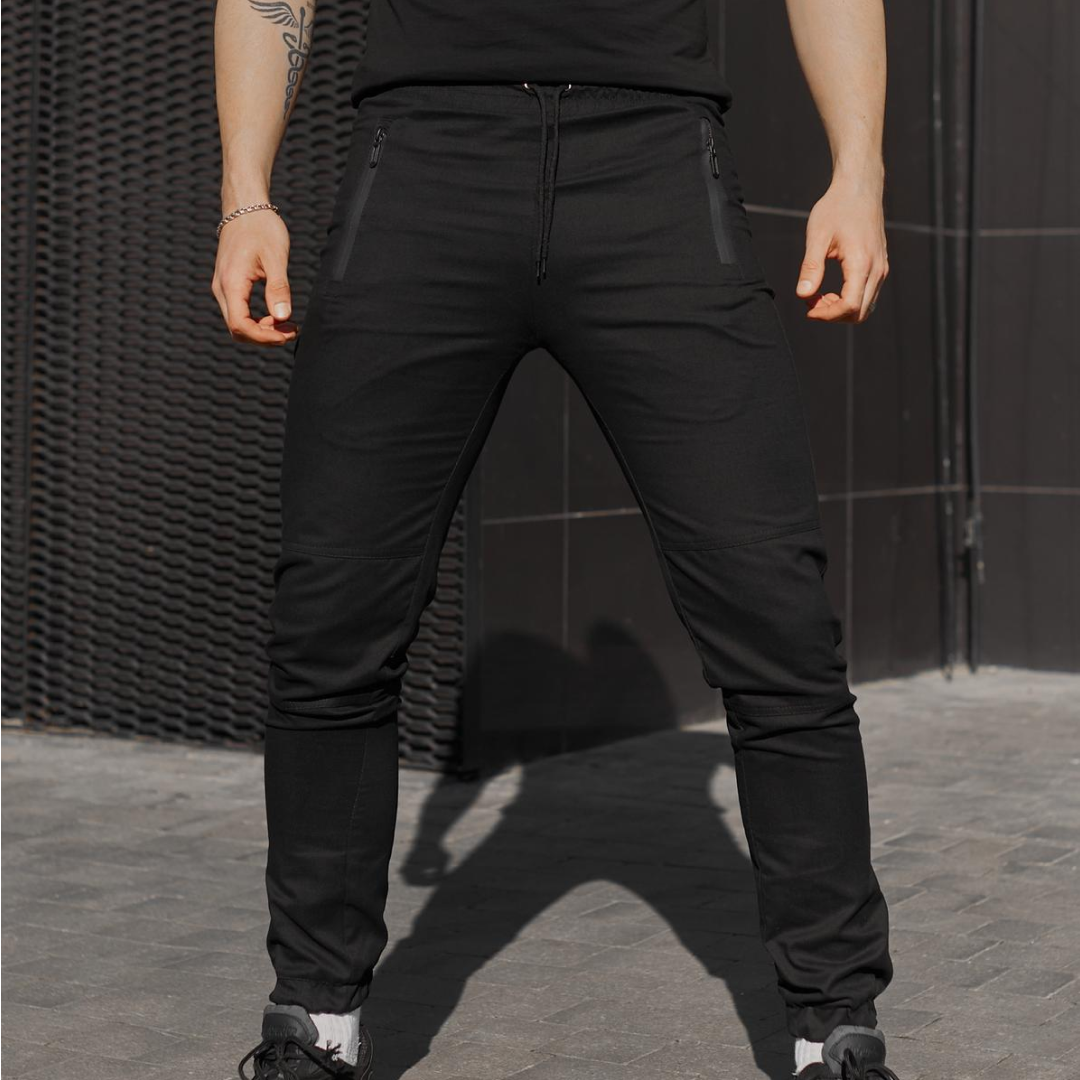 Напівспортивні завужені штани на гумці (S-2XL), Intruder "Chesst", Чорні S / Чоловічі штани однотонні