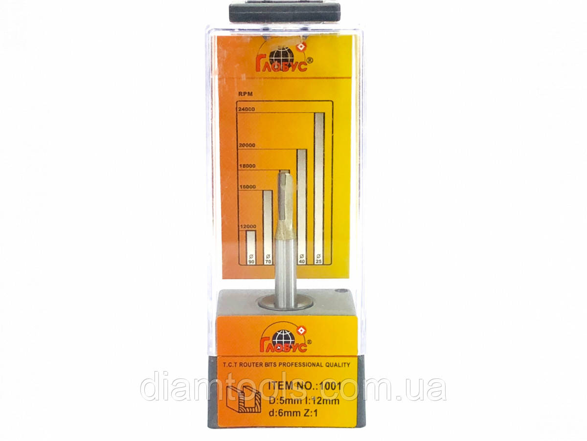 Фреза ГЛОБУС 1001 пазова пряма однозуба D5 d6 L47 h12 z1, фото 1