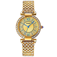 Жіночий годинник на браслеті зі стразами золотий Skmei, металевий кварцовий годинник жіночий золотий зі стразами з камінчиками