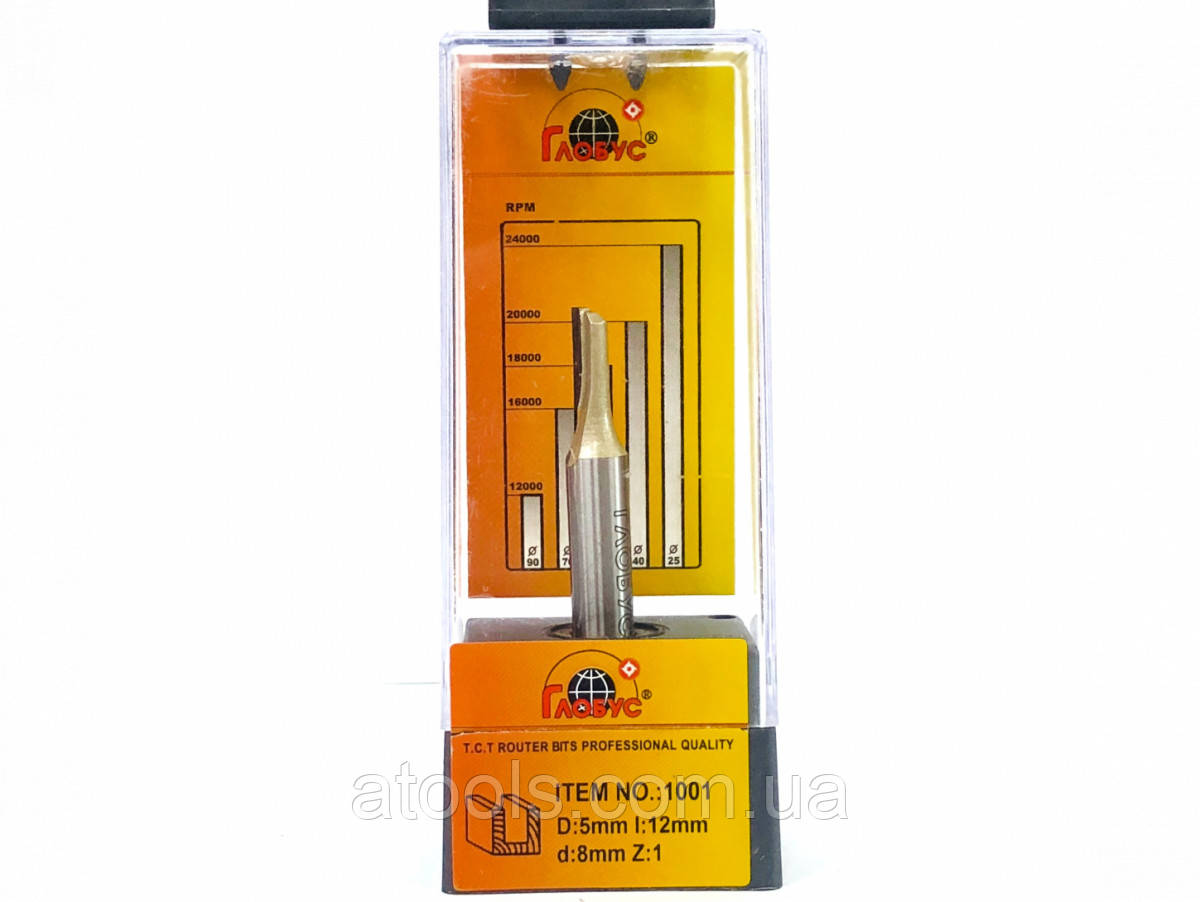 Фреза ГЛОБУС 1001 пазова пряма однозуба D5 d8 L47 h12 z1, фото 1