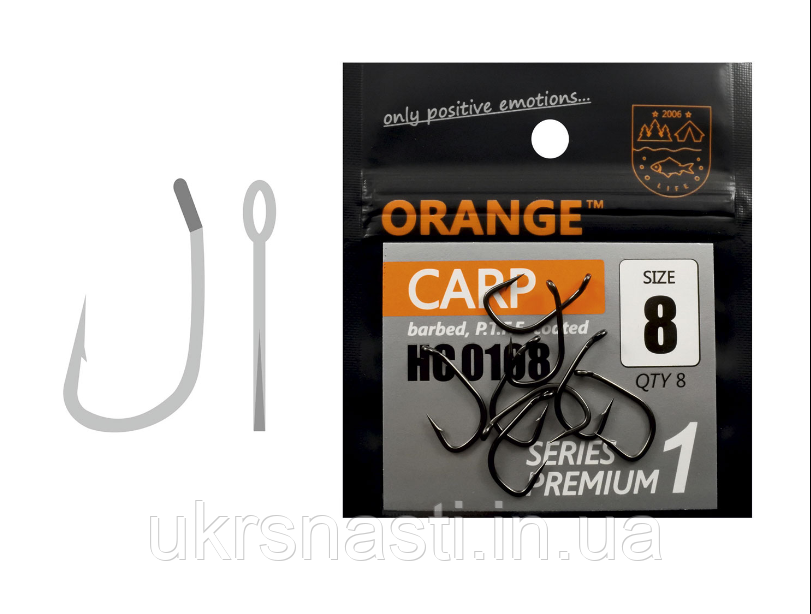 Карповий гачок номер 14 для флету HC01 Orange Carp пак-8 шт Флет-фідер гачки, фото 1