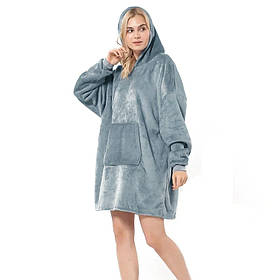 Двостороння толстовка (плед) - халат з капюшоном Huggle Hoodie Сіро-голуба (4843)