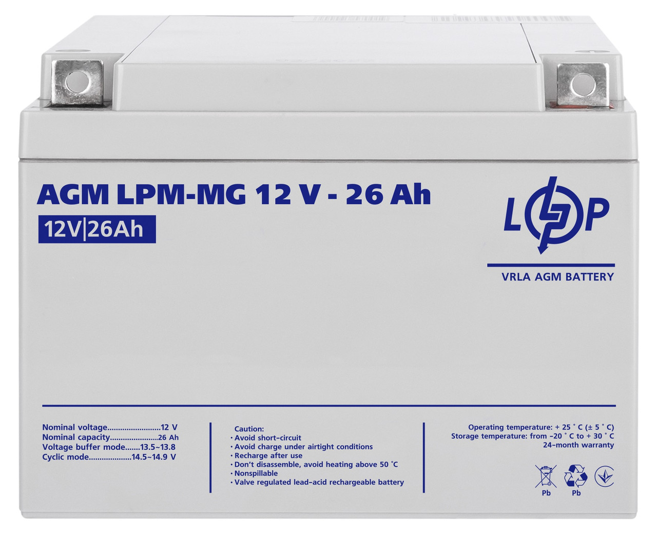 Акумуляторна батарея LogicPower  LPM 12V 26AH (LPM-MG 12 - 26 AH) AGM мультигель DS