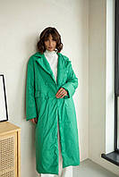 Демісезонне двобортне жіноче пальто MONRO з плащової тканини наповнювач силікон 80 колір трава