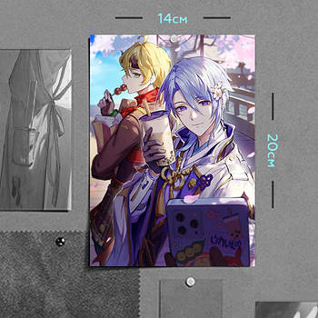 "Камісато Аято і Тома (Геншин / Genshin)" плакат (постер) розміром А5 (14х20см)