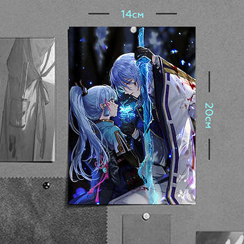 "Камісато Аято і Аяка (Геншин / Genshin)" плакат (постер) розміром А5 (14х20см)