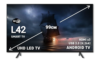 Якісний 4К Smart телевізор з діагоналлю 39,5 дюймів LED L42 Android 9,0 HDMI х3 USB 3.0 T2/720P/60Hz