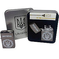 Дуговая электроимпульсная USB зажигалка Украина (металлическая коробка) HL-447. Цвет: черный