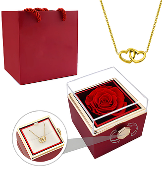 Вічна троянда в поворотній коробці + кулон