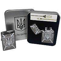 Дуговая электроимпульсная USB зажигалка Украина (металлическая коробка) HL-446. VE-594 Цвет: черный