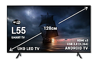 Smart телевизор 4К с диагональю 50 дюймов LED L55 T2/2K Android 9,0 с разъемами HDMI х3 и USB 3.0