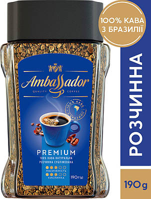 Кава розчинна Ambassador Premium, склобанка 190г