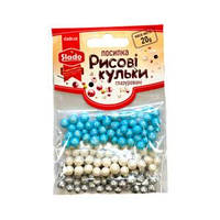 Посипка в стіках №70 рисові кульки глазуровані мікс (блакитно-біло-срібний)