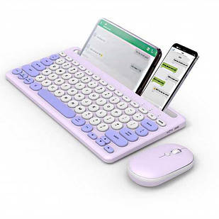 Бездротова клавіатура з мишкою та підставкою для телефона та планшета Фіолетова