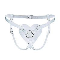 Трусики Серце для страпону з натуральної шкіри Feral Feelings - Hearts Strap-on Belt White - SO9418