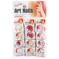 Нігті накладні кольорові з малюнком та камінчиками упаковка 12 штук Art Nails № 5