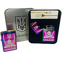 Дуговая электроимпульсная USB зажигалка Украина (металлическая коробка) HL-449. Цвет: хамелеон