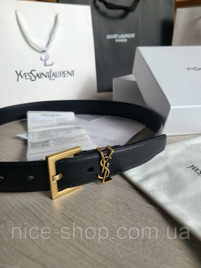 Ремінь шкіряний Yves Saint Laurent (YSL) преміум класу в коробці, 3 см, фото 1