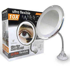 Дзеркало для макіяжу ULTRA FLEXIBLE MIRROR з LED-підсвіткою, 10-кратне збільшення