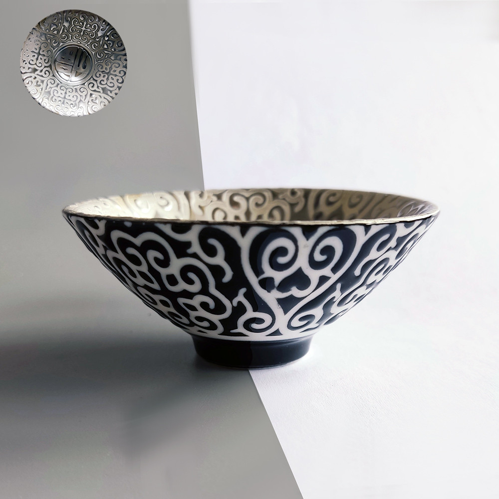 Порцелянова піала зі срібленням "Достаток" Чорна (1шт 75мл), фото 1