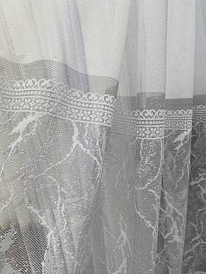 Тюль жакард заввишки 2,8 м. біла з сірим, фото 3