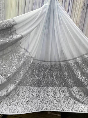 Тюль жакард заввишки 2,8 м. біла з сірим, фото 1