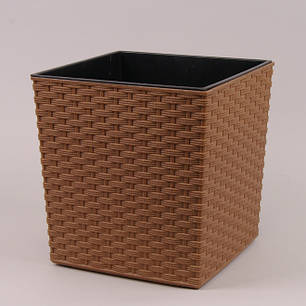 Горщик пластмасовий з вкладом JUKA ECO RATTAN натуральне дерево 30х30см., фото 1