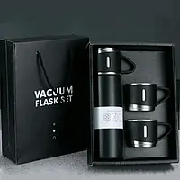 Термос с вакуумной изоляцией Подарочный набор с 3 чашками 400 мл черного цвета