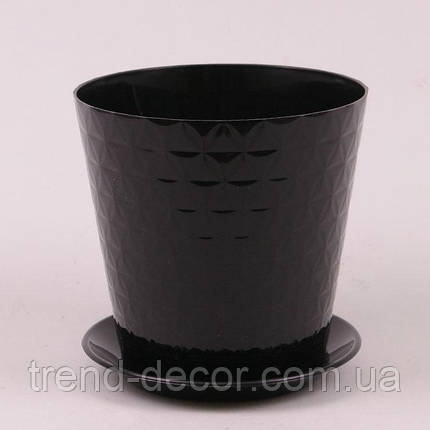 Горщик пластмасовий з підставкою Diament Petit чорний 22см., фото 1