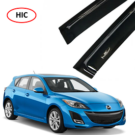 Дефлектори вікон, вітровики на Mazda 3 II хітчбек 2009-2013 (скотч) HIC