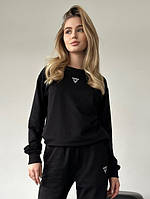 Стильный женский свитшот базовый с длинным рукавом чёрный 40-42 44-46 48-50 52-54 батал 56-58 60-62