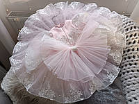 Ніжна рожева пишна сукня на рочок. Сукня з мереживним рукавчиком на 1-2 роки. Модель "Сабіна"