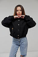 Демисезонная куртка-бомбер на девочку подростка букле на подкладке КП-11 черная 146