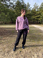 Спортивный костюм женский на трехнитке (оверсайз свитшот + штаны) Диор с бабочками черно-фиолетовый