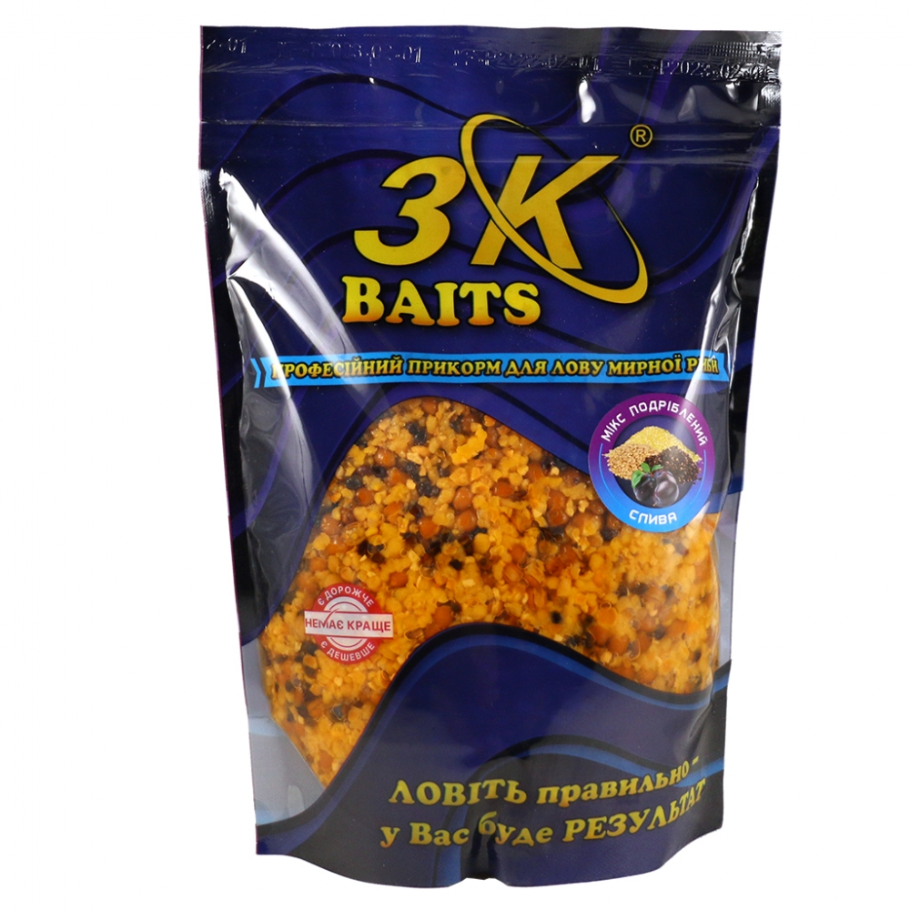 Прикормка 3k Baits Зерновий мікс Подрібнений (Слива) 1кг 3к03605, фото 1