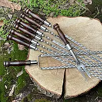 Комплект шампурів ручної роботи для шашлику GORILLAS BBQ, шампура на подарунок чоловікові з дерев'яними ручками