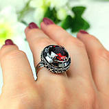 Срібна кругла каблучка з крансним каменем, фото 3