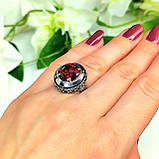 Срібна кругла каблучка з крансним каменем, фото 4