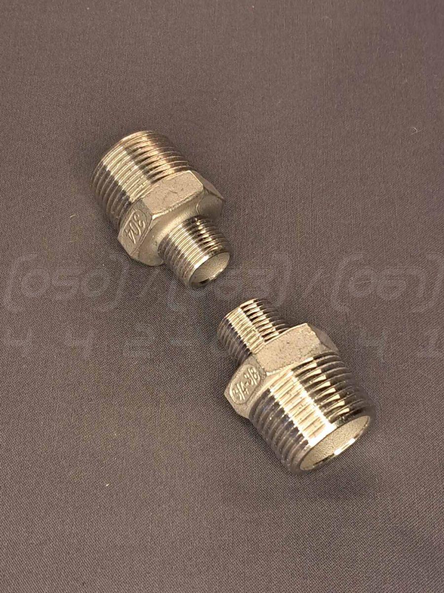 Ніпель перехідний різьбовий DN20x10 (3/4"x3/8") н/ж сталь AISI 304, Class 150, з шестигранником, фото 1