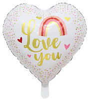 Фольгированный шарик, сердце, "I love you", белый