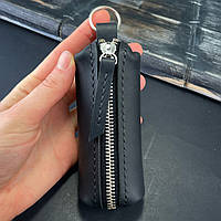 Шкіряна ключниця ручної роботи чорного кольору TsarArt H-12 на блискавці YKK кріплення кільце