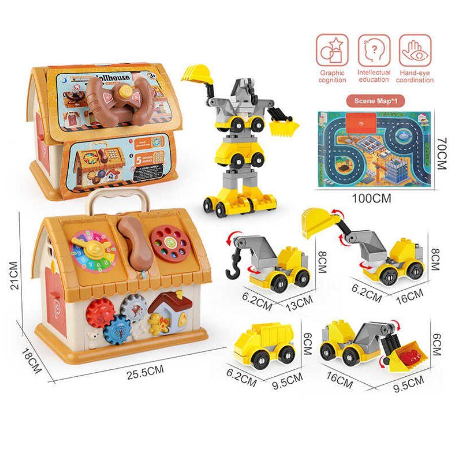 Дитяча розвивальна іграшка Логічний будиночок "Спецтехніка", кермо, телефон, ігровий килимок (HL2023-20), фото 1