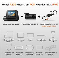 Видеорегистратор 70Mai Dash Cam A200 + Rear Cam Set (RU)  Кабель режима парковки 70mai Midrive UP02