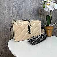 Женская мини сумочка клатч YSL экокожа сумка на плечо стеганая Бежевый Toyvoo Жіноча міні сумочка клатч YSL