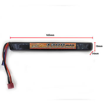 Акумулятор Li-Po 11.1V 1300mah - stick 20-40C моноблок Т-конектор (VBPower) (для страйкболу), фото 1