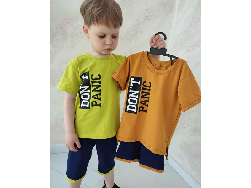 Костюм літній для хлопчика "Don`t panik", футболка і шорти, стрейч кулір , від 86-92 см до 128-134 см