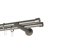 Карниз MStyle для штор металлический двухрядный Сатин Рулло труба гладкая 19/19 мм кронштейн цылиндр 240 см